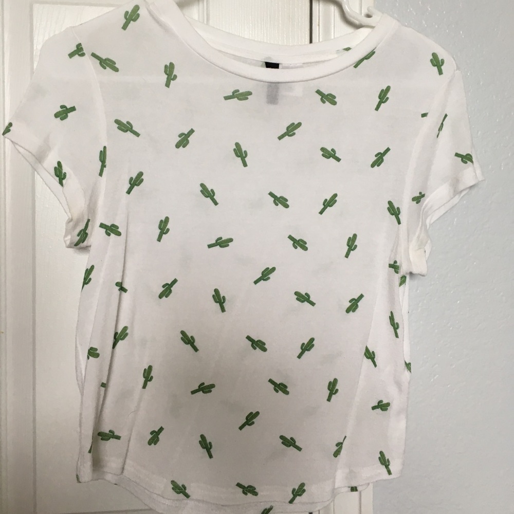 White shirt with cactus designs